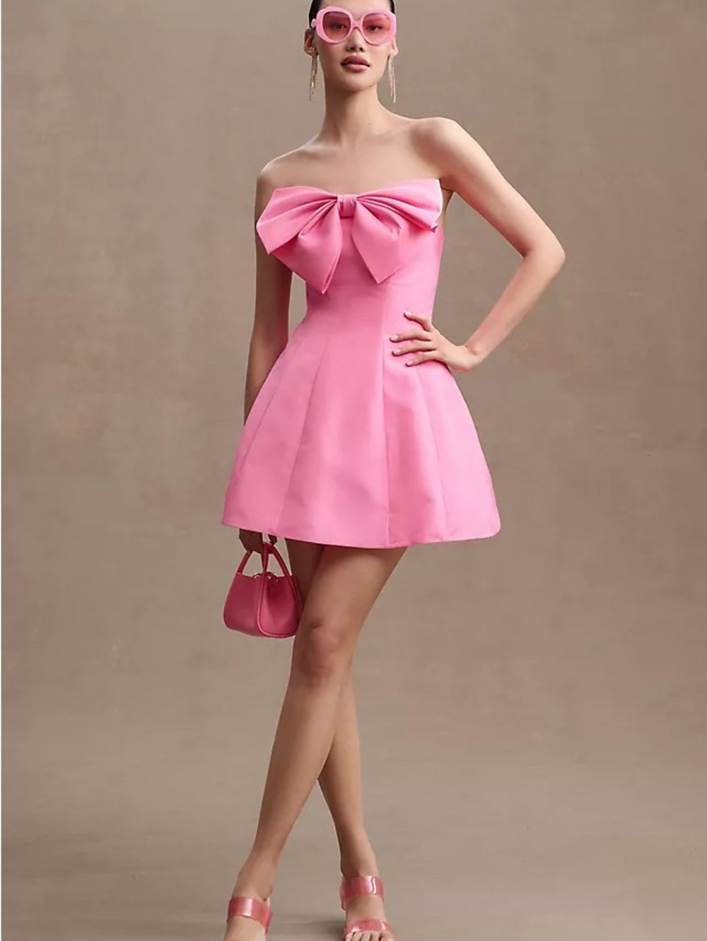Mac Duggal Strapless Pink Mini Dress with Sculpted Bow